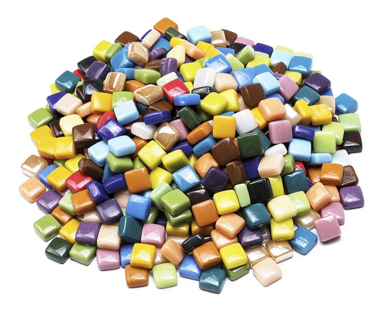 Lanyani 2 Pounds Vibrant Glass Mosaic Tiles for Arts and Crafts, Colorful Bulk Loose Mosaic Glass Pieces Square Stone Tiles, 1/2 inch, 500 Pcs - Image 1
